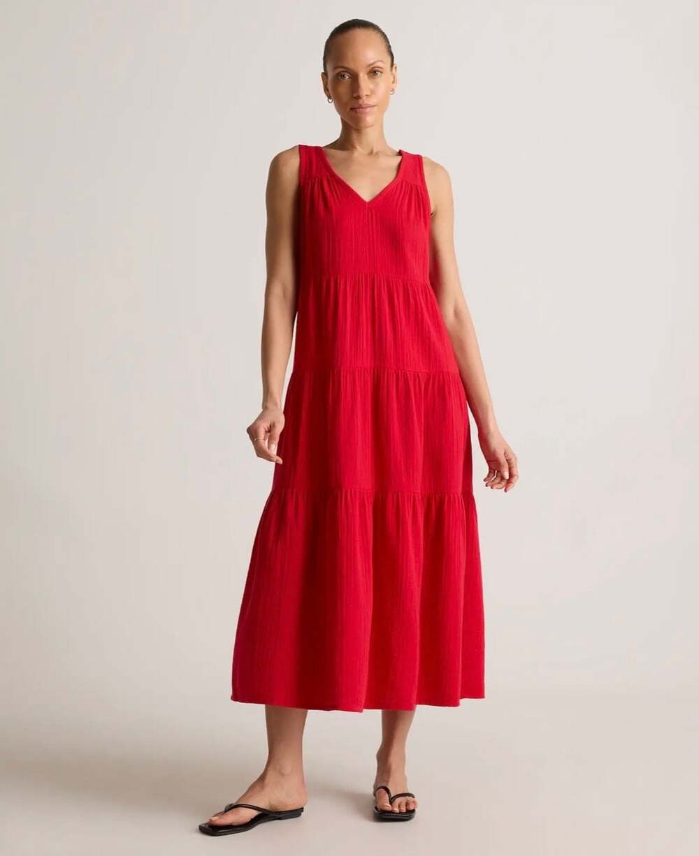 Quince Organic Cotton Gauze Tiered Maxi Dress Size XL new with tags